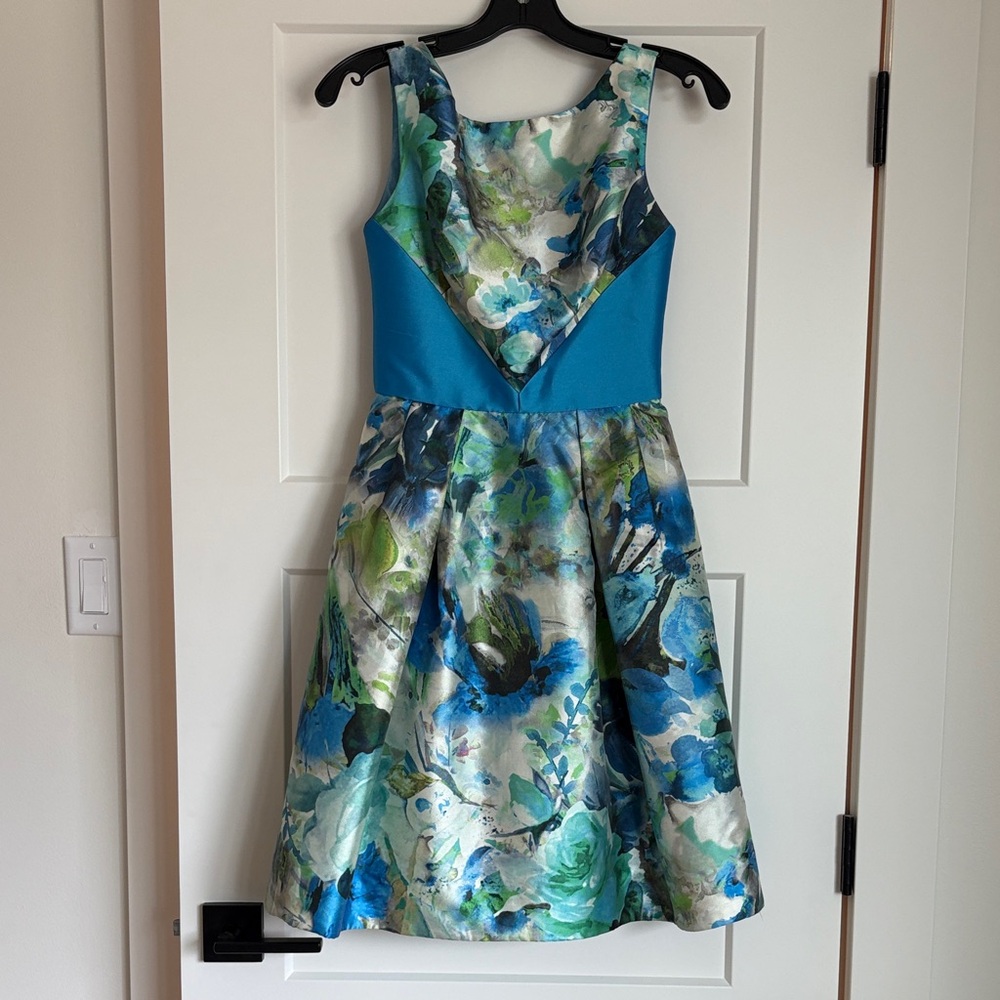Theia Teal Blue Dress with shawl worn once
